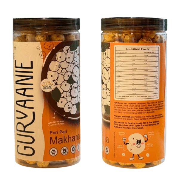 Gurvaanie Roasted and Flavoured Makhana | Peri Peri Makhana | Healthy snack | Namkeen Snacks & Puffed Snacks | Cholesterol Free | Gluten Free | Rich In Protein & Fiber – 90g - Image 3